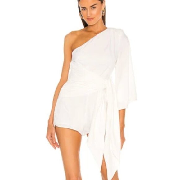 Revolve X Michael Costello Liesel White One Shoulder Tie Waist Romper Size Small - Picture 1 of 9